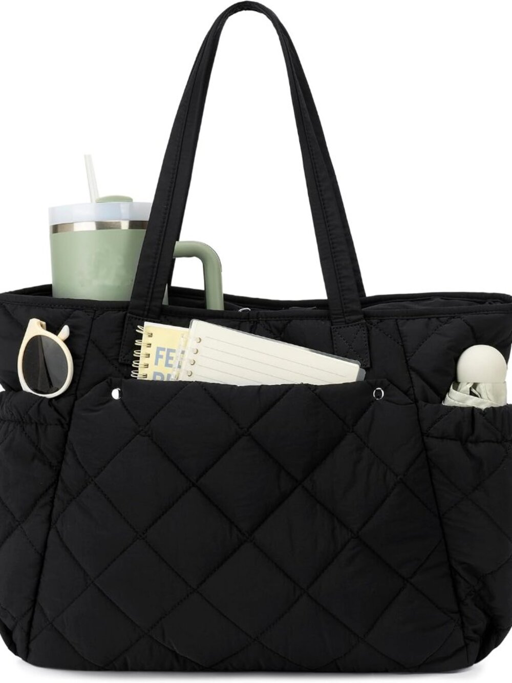 Puffer Tote Bag for Women, Lightweight Quilted Shoulder Bag with Pockets, Stylis